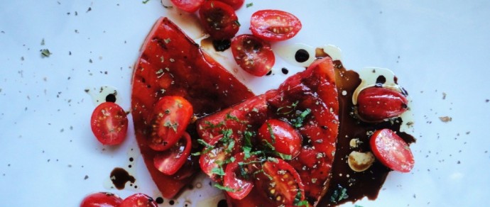GRILLED WATERMELON SALAD WITH BALSAMIC CHERRY TOMATOES