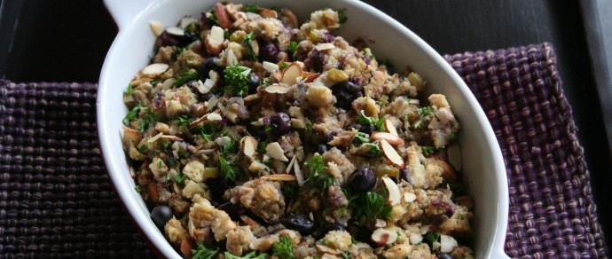 Thanksgiving Stuffing with Blueberries, Rosemary and Almonds