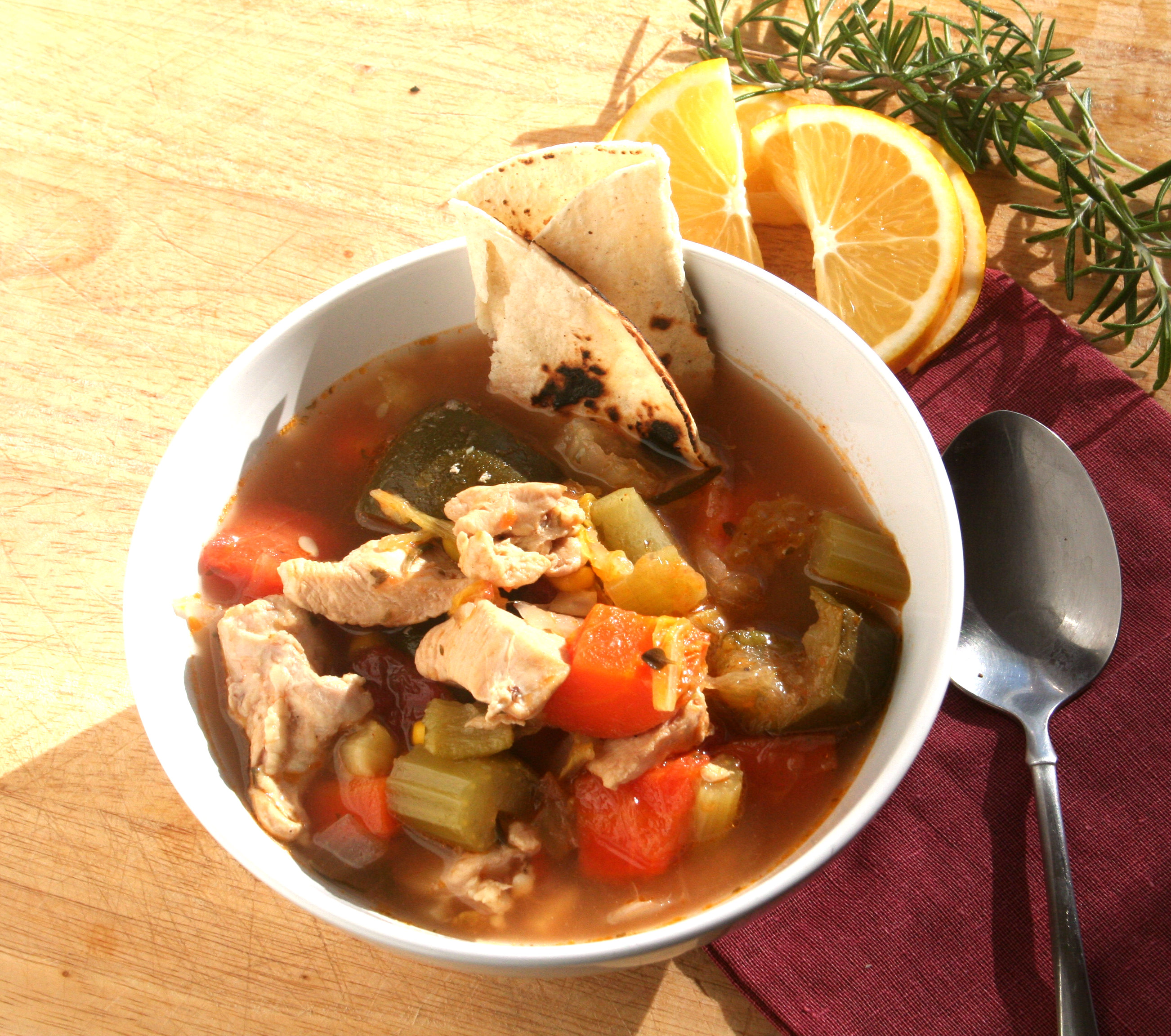 Chicken soup with roasted vegetables