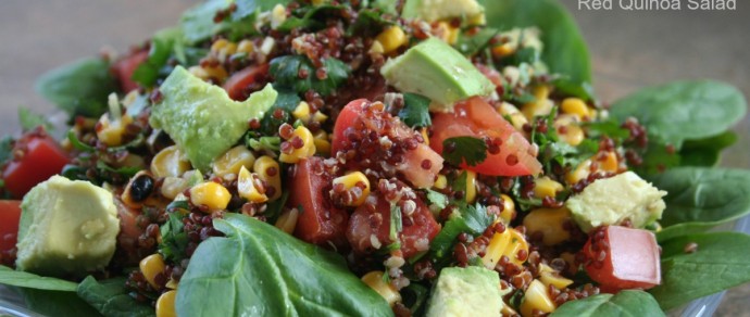 WORKING WITH ANCIENT GRAINS — RED QUINOA SALAD WITH AVOCADO AND GRILLED CORN