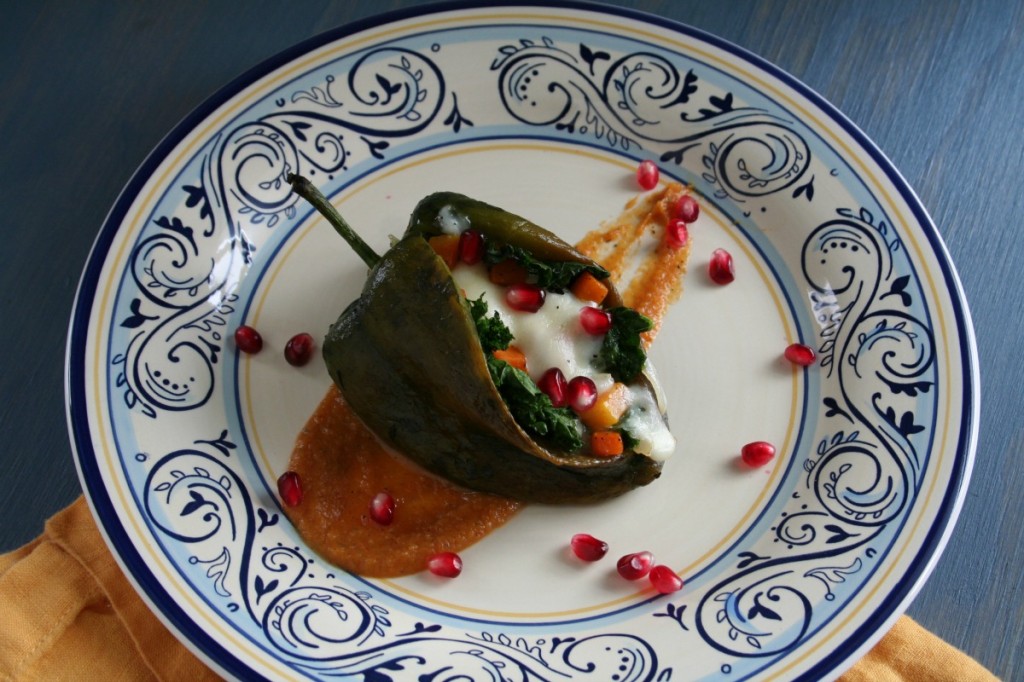 Kale and Butternut Squash Stuffed Poblano Peppers